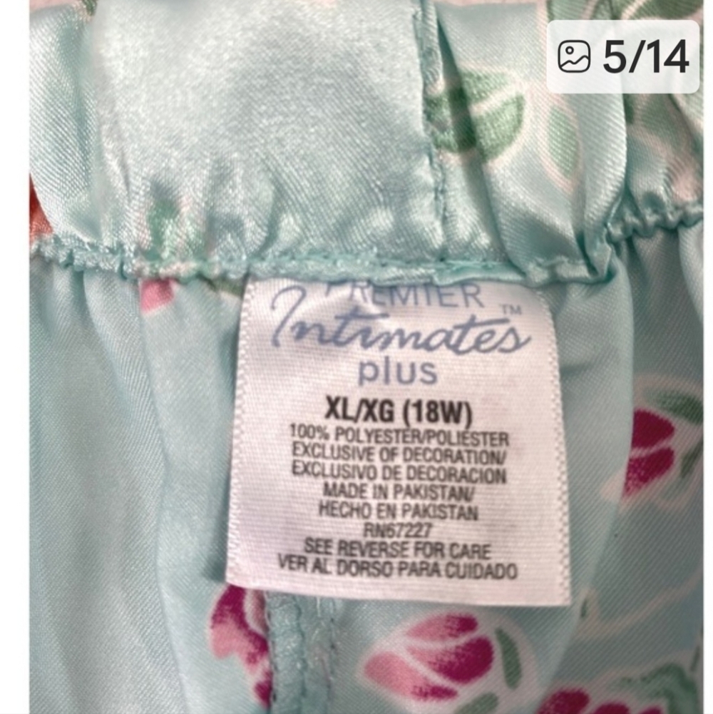 Premier Intimates Pajama Set Women XL 18W Floral Satin Blue Pink Cami Top Capris - Picture 4 of 9